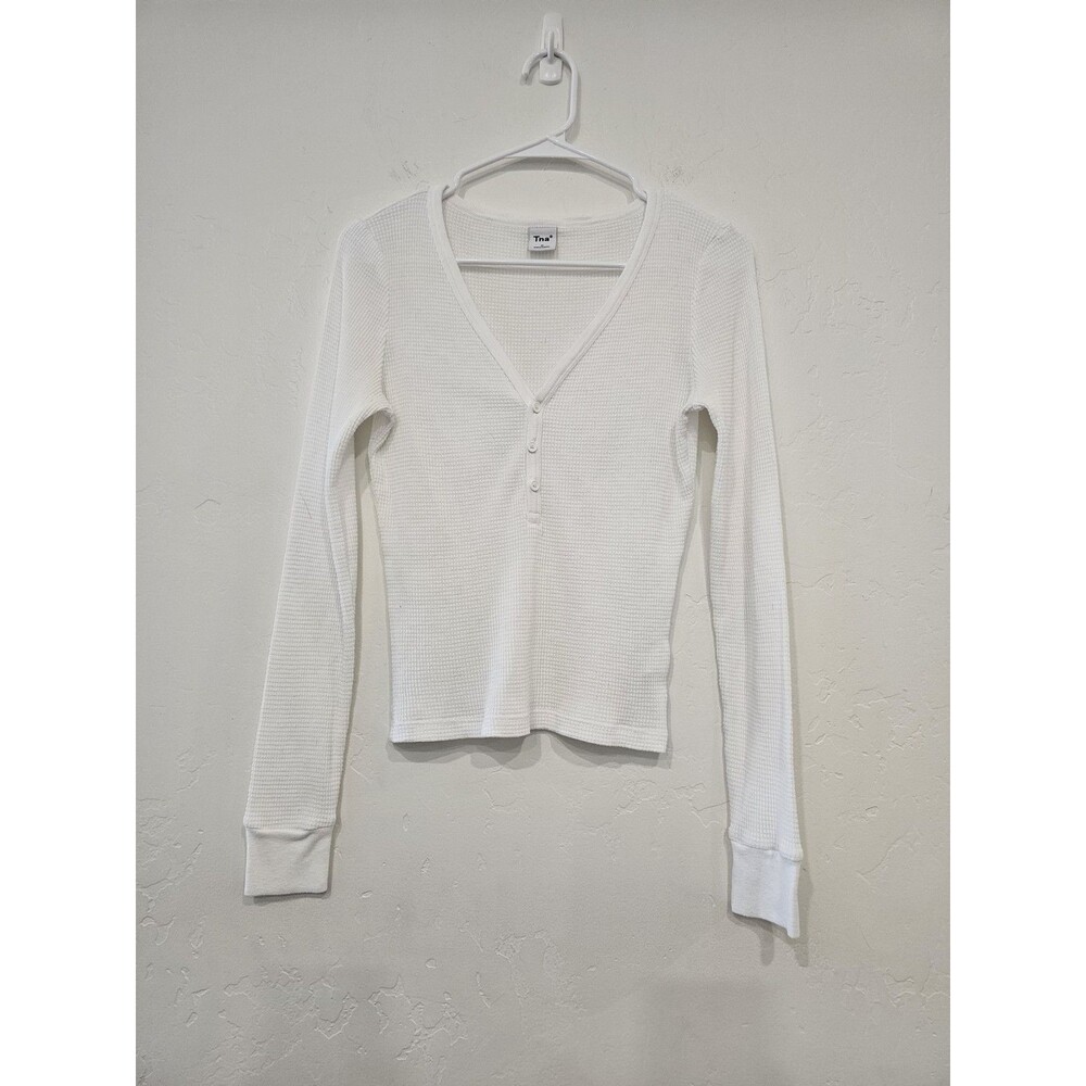 Tna Women’s White Waffle Henley Long Sleeves T-shirt Size Medium